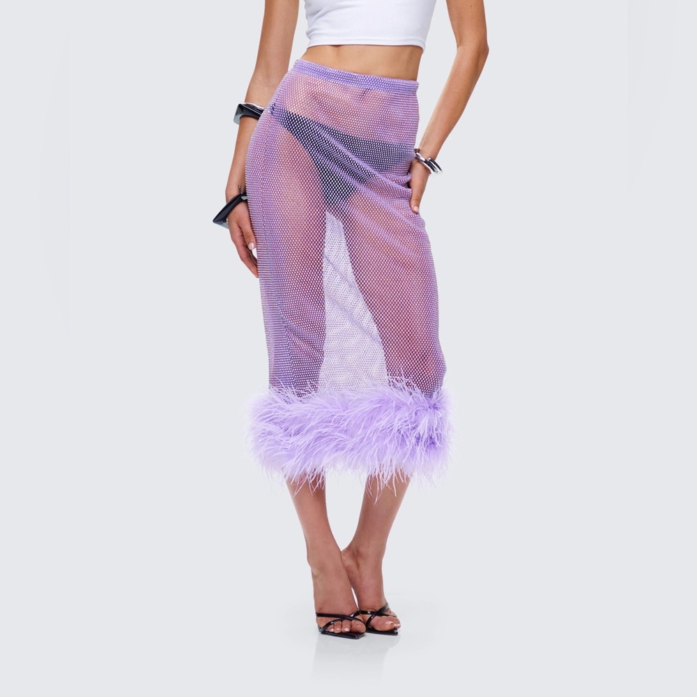 Finesse Ophira Lavender Rhinestone Feather Trim Skirt - Picture 4 of 7
